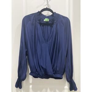 Ramy Brook Women's Navy Blue Bethany Ruffle Coastal Ladies Blouse Sz S